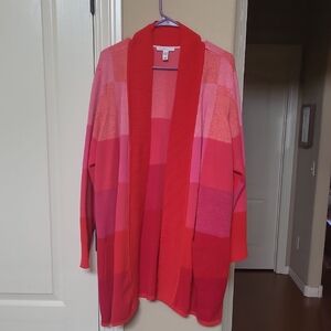 Isaac Mizrahi Women's Red and Pink Open Front Cardigan